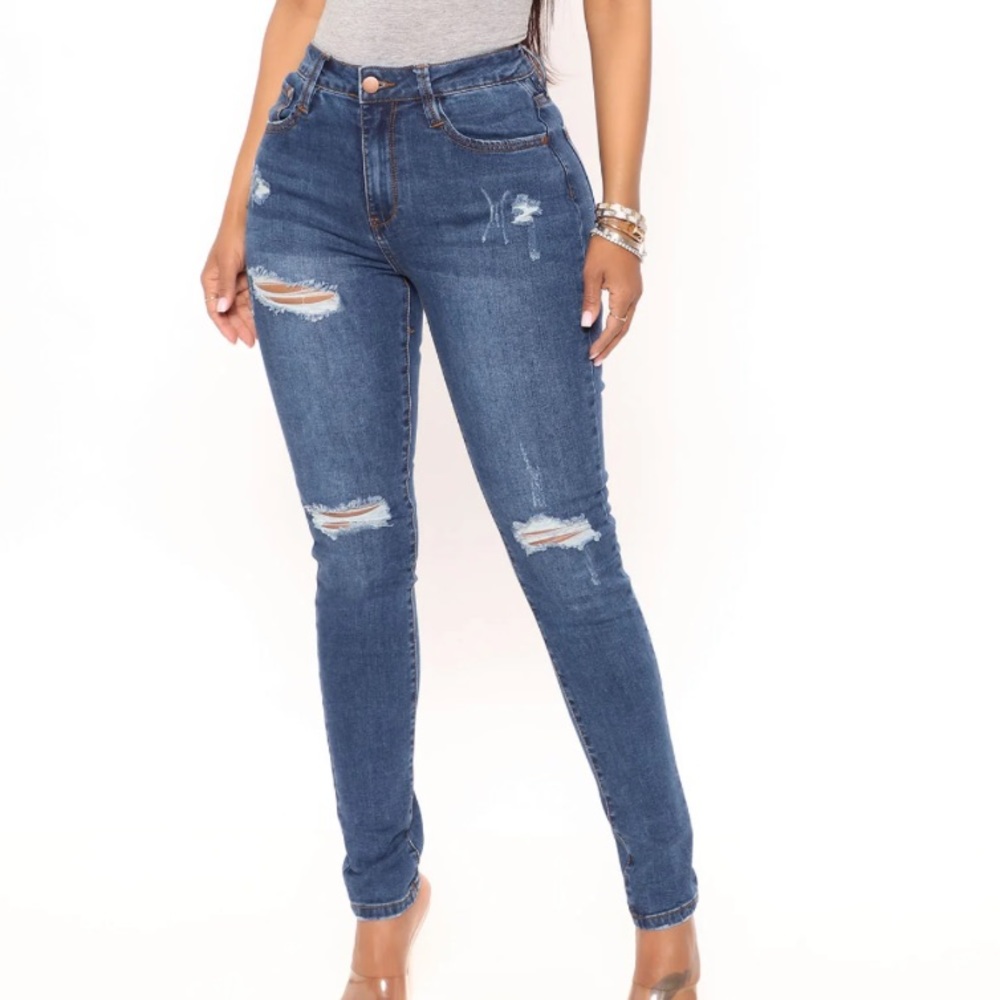 High Rise Dark Ripped Denim Jeans, Size: 3